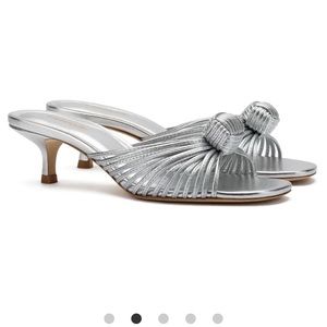 Larroude Valerie Mule in Silver Metallic Leather size 9 NWT